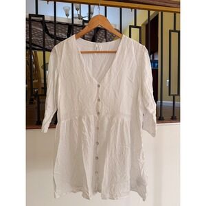 Seraphine White Textured Button Front Babydoll Top 3/4 Sleeve Women's Size 8